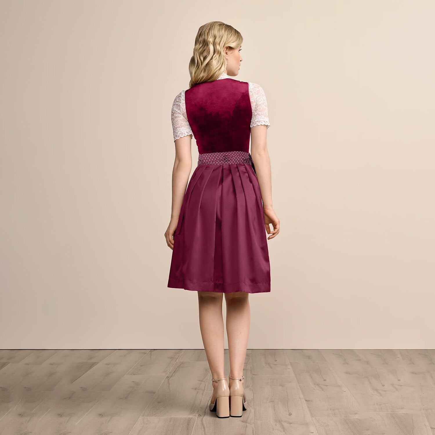 Damen Trachtenkleid Vintage Dirndl mit Floraler Stickerei und Schürze 5
