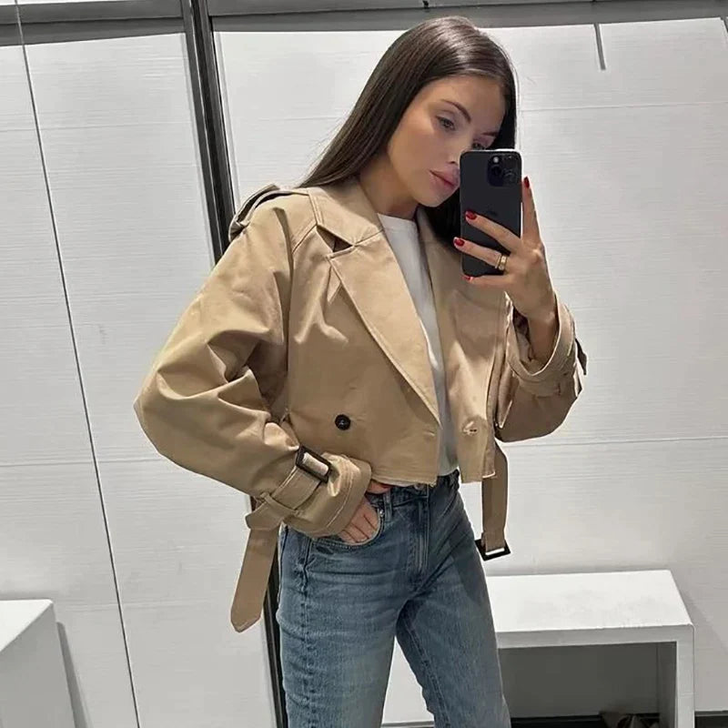 Damen Trenchcoat Kurz Klassisch 1