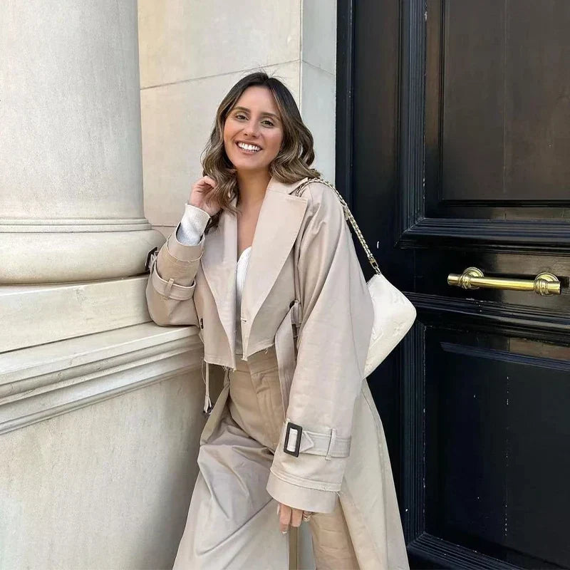 Damen Trenchcoat Kurz Klassisch 4