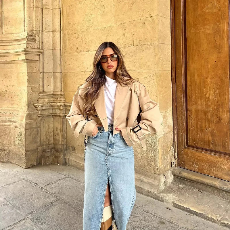 Damen Trenchcoat Kurz Klassisch 5