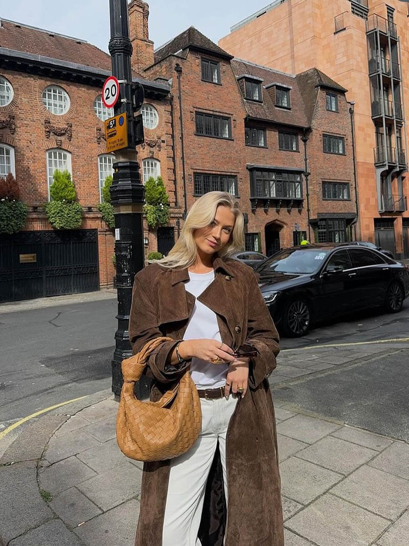 Damen Trenchcoat Midi mit Doppelkknopfleiste und Gürtel im Suède-Look 3