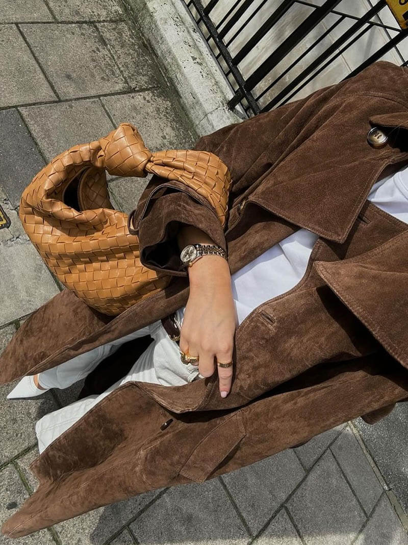 Damen Trenchcoat Midi mit Doppelkknopfleiste und Gürtel im Suède-Look 4