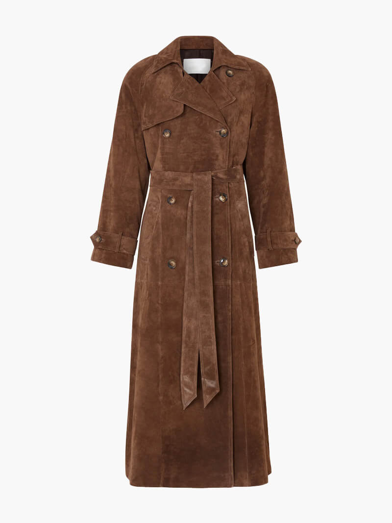 Damen Trenchcoat Midi mit Doppelkknopfleiste und Gürtel im Suède-Look 6