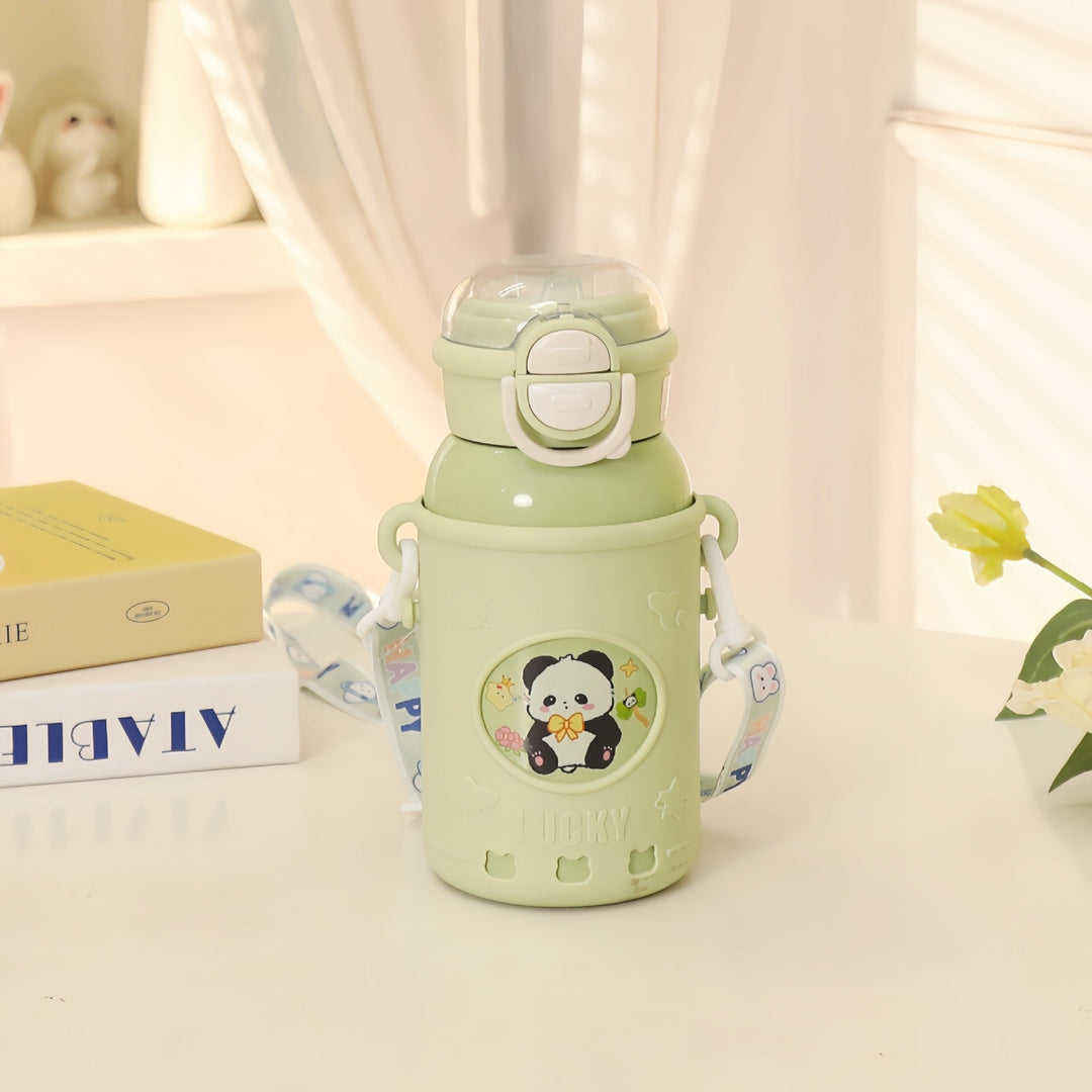 Damen Trinkflasche mit Tragegurt und Panda-Design für Sport und Freizeit 5