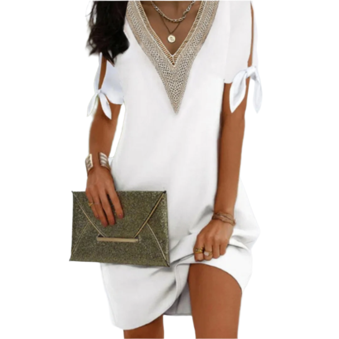 Damen Tunikakleid V-Ausschnitt mit Bindeärmeln 0