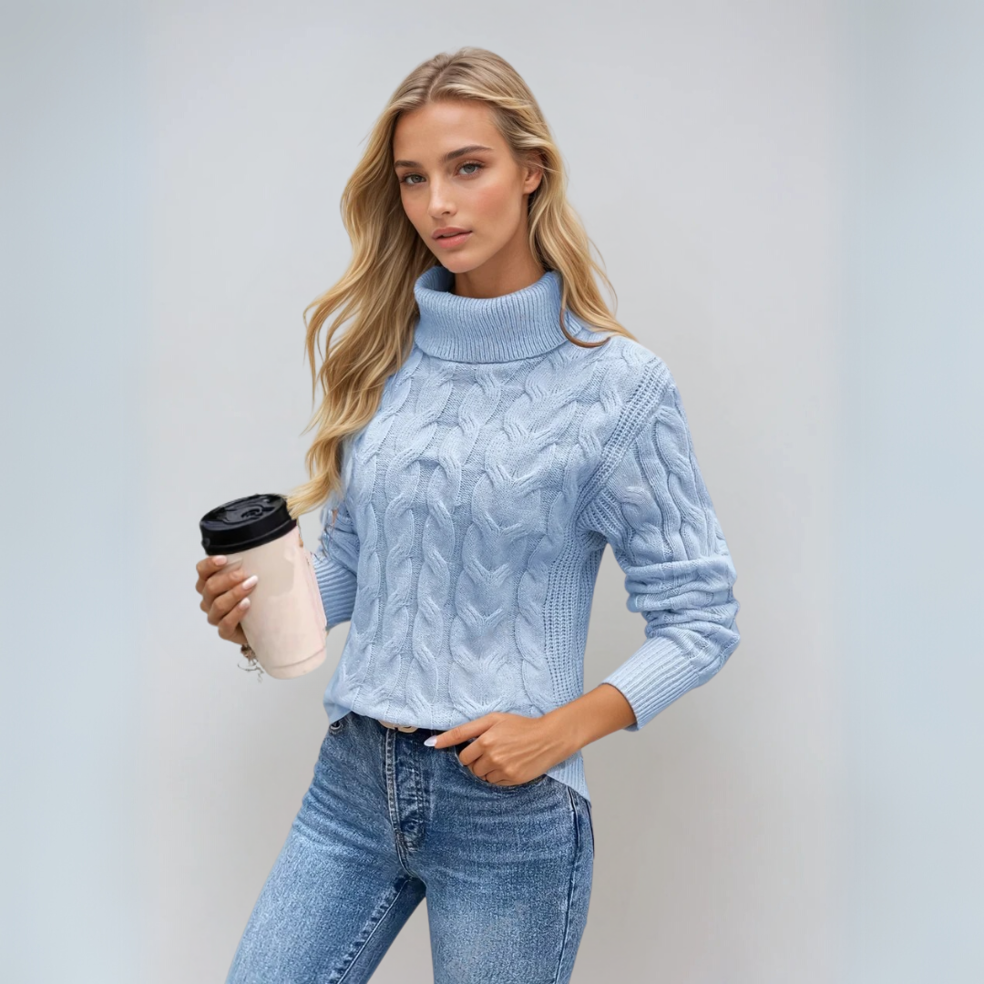 Damen Turtleneck Pullover mit Kabelstrickdesign 3