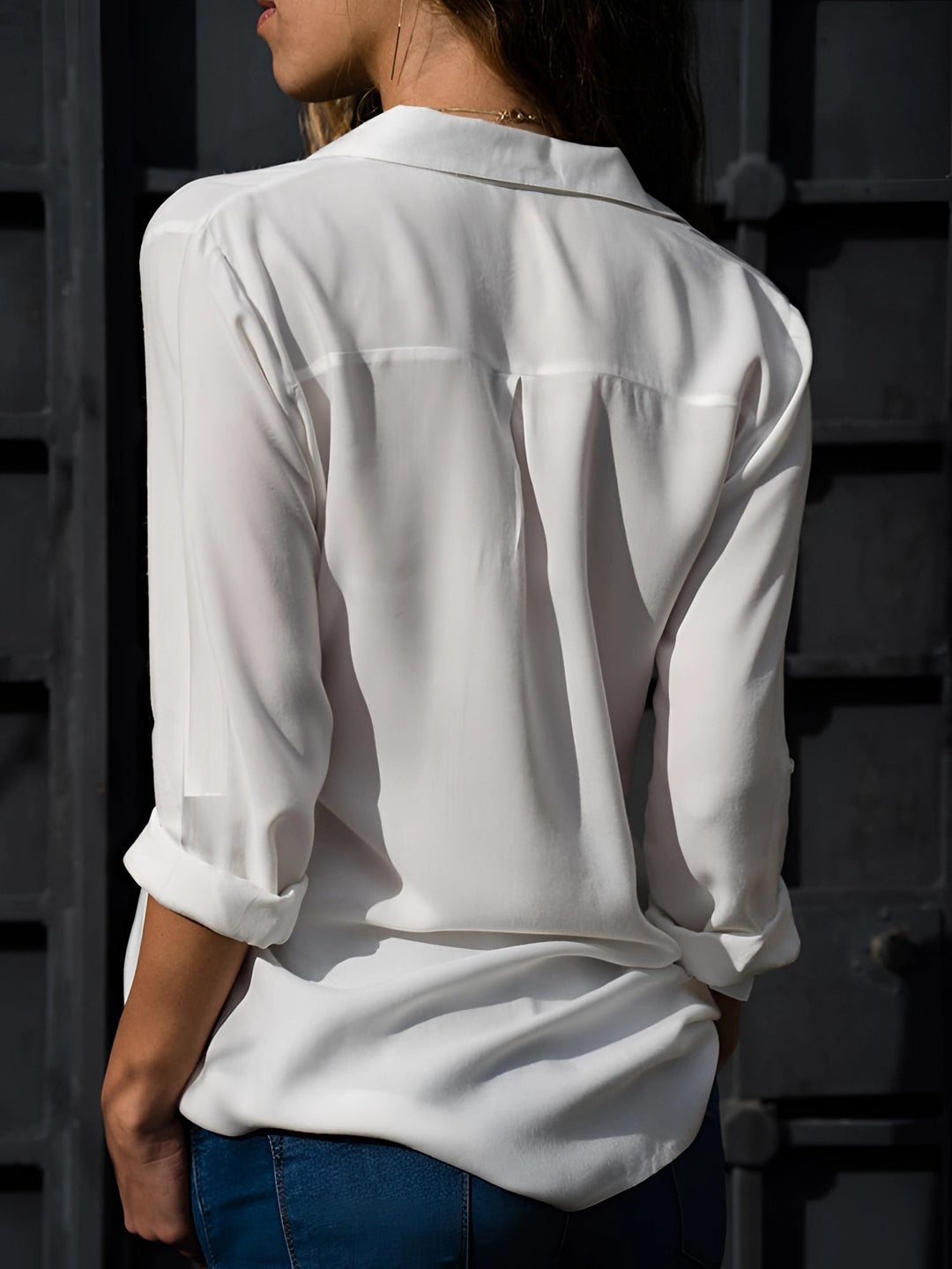 Damen V-Ausschnitt Bluse Lässiger Stil Polyester 3