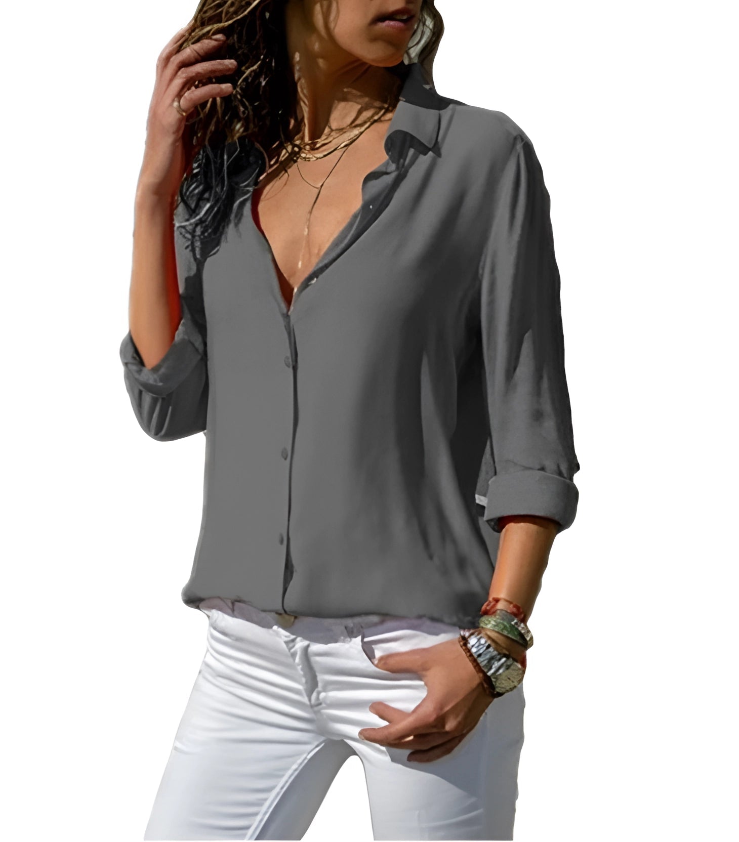 Damen V-Ausschnitt Bluse Lässiger Stil Polyester 5