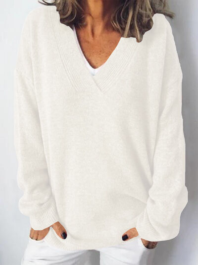 Damen V-Ausschnitt Pullover mit Fallenden Schultern 3