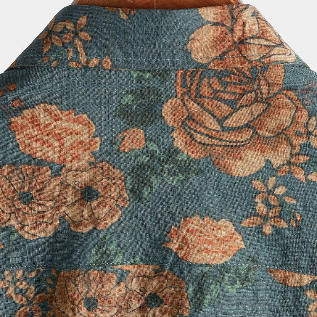Damen Vintage Blütenhemd Leichtes Baumwollmaterial 2
