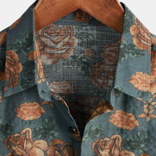Damen Vintage Blütenhemd Leichtes Baumwollmaterial 3