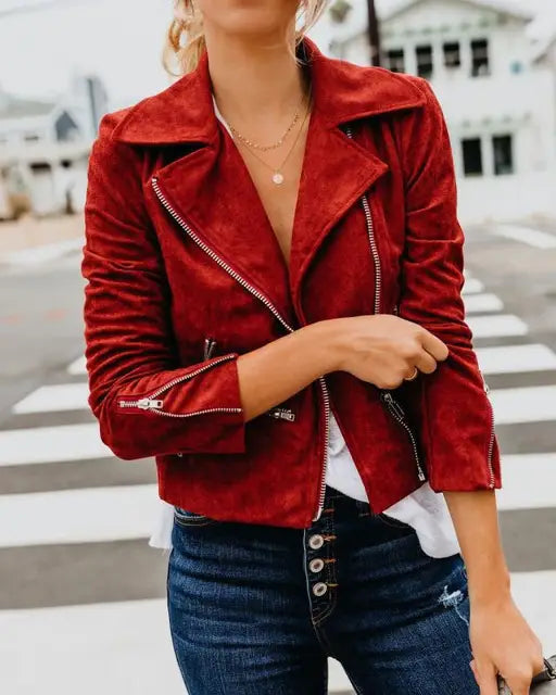 Damen Vintage Jacke Kunstsuède Zeitlos Elegant 10