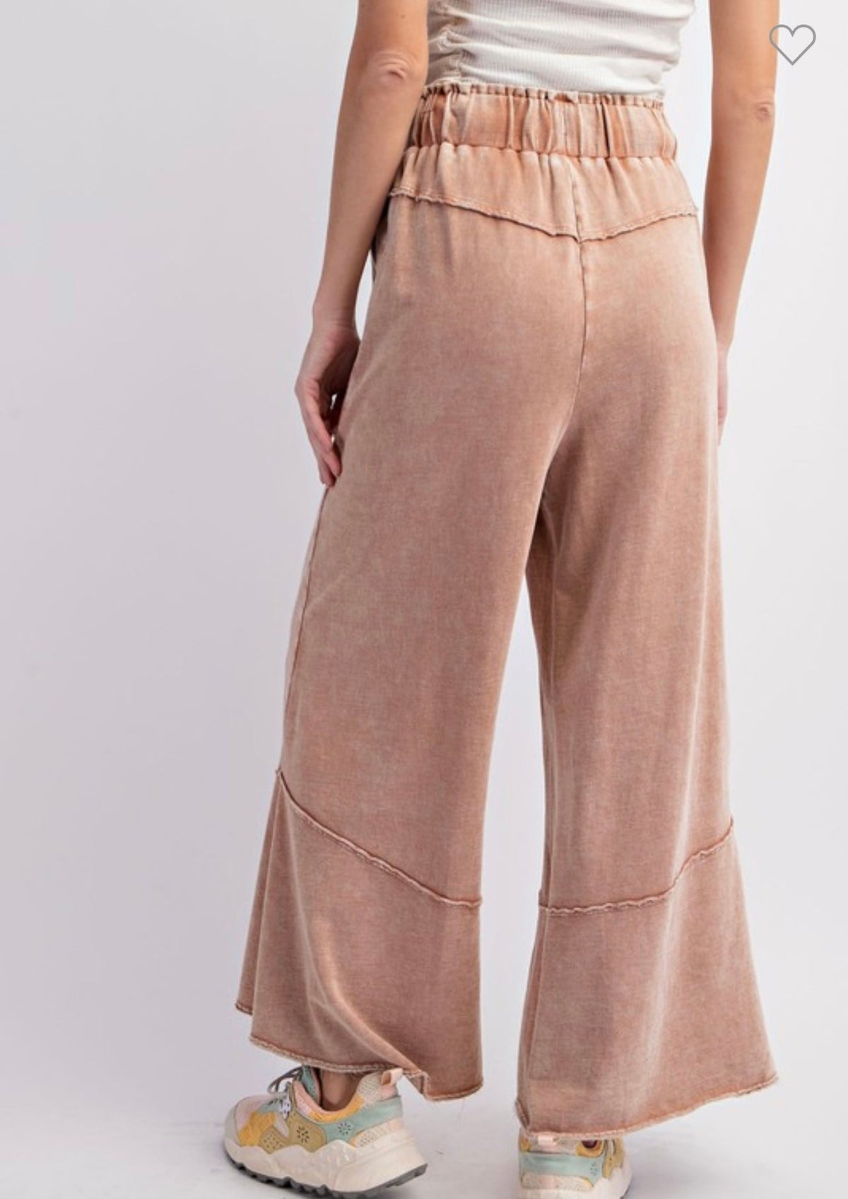 Damen Weite Bein Hose Mineralgewaschen Terry Strick 2