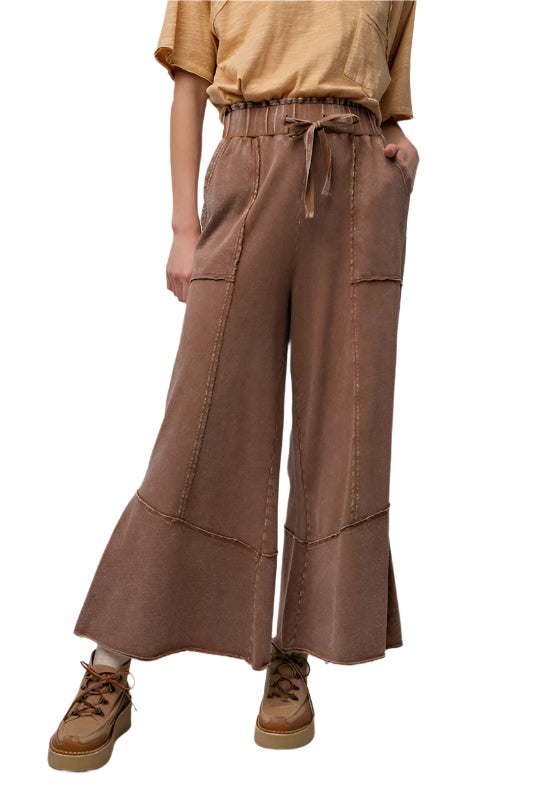 Damen Weite Bein Hose aus Mineralgewaschenem Terry-Strick 0