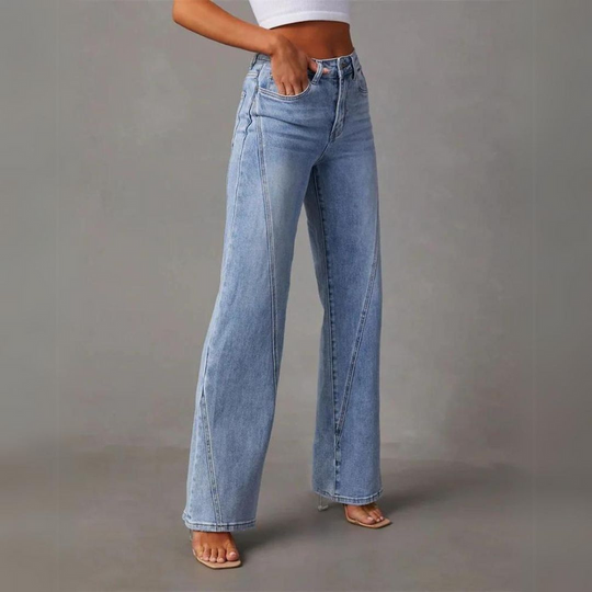 Damen Weite Beinform Hohe Taille Denim Jeans 2
