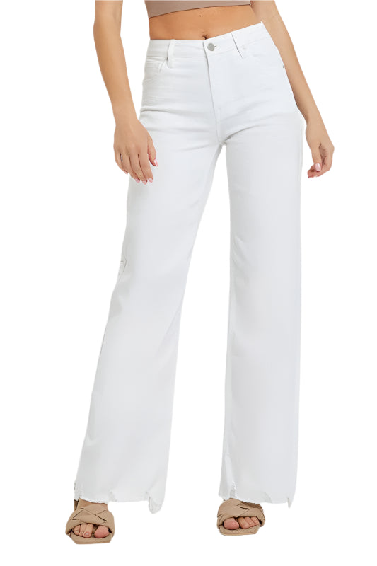 Damen Weite Jeans Hochbundig Weiß 0