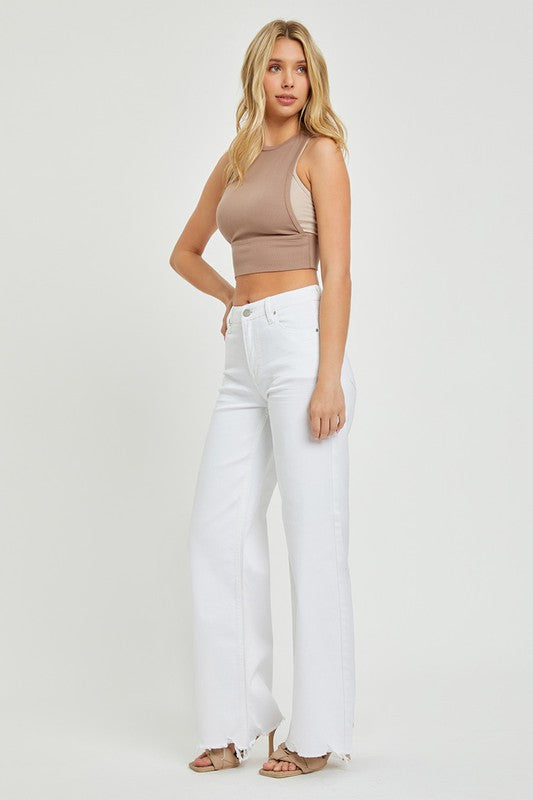 Damen Weite Jeans Hochbundig Weiß 4