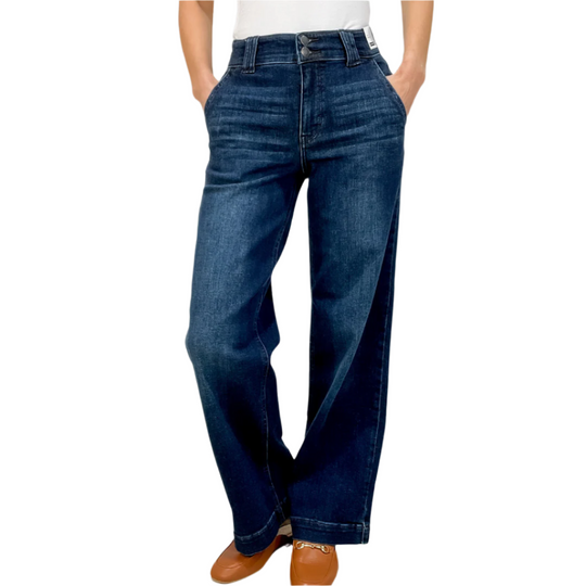 Damen Weite Jeans Hohe Taille Komfort Denim 0