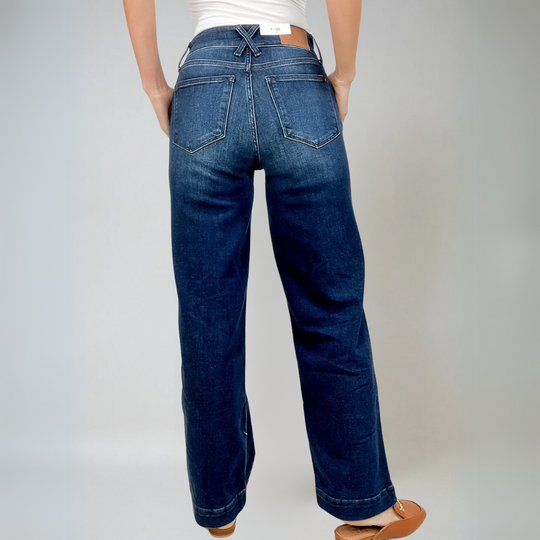 Damen Weite Jeans Hohe Taille Komfort Denim 2