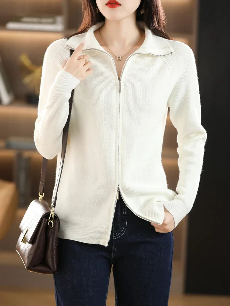 Damen Weste Doppelreißverschluss Woll-Kaschmir-Mix 11