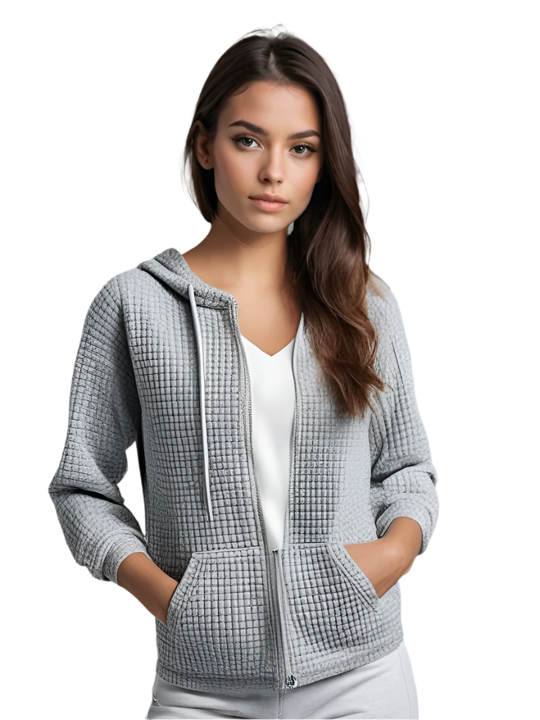 Damen Weste Hoodie Mit Reißverschluss Wafelstruktur Gemischte Stoffe 0