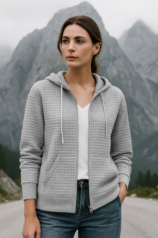 Damen Weste Hoodie Mit Reißverschluss Wafelstruktur Gemischte Stoffe 2