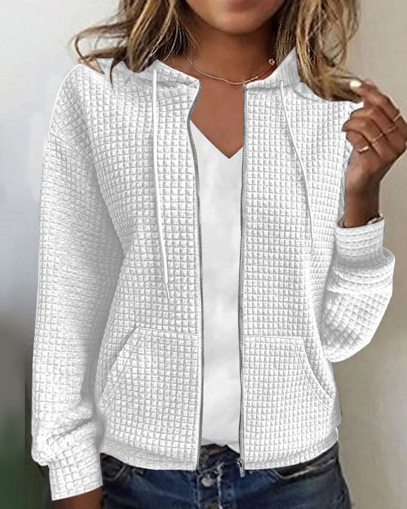 Damen Weste Hoodie Mit Reißverschluss Wafelstruktur Gemischte Stoffe 7