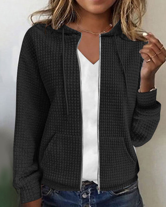 Damen Weste Hoodie Mit Reißverschluss Wafelstruktur Gemischte Stoffe 8