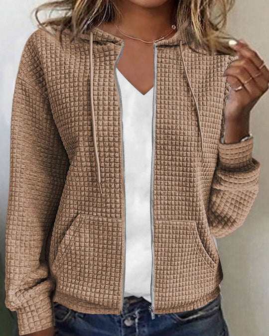 Damen Weste Hoodie Mit Reißverschluss Wafelstruktur Gemischte Stoffe 9