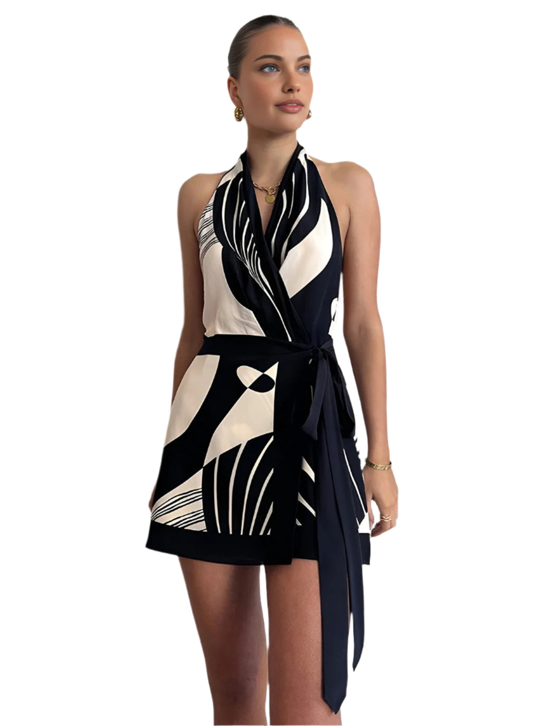 Damen Wickelkleid mit Halterneck und Satin-Mischung 0