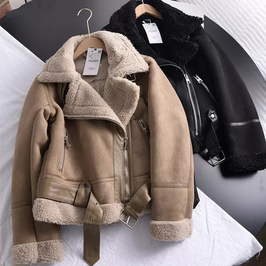 Damen Winterjacke aus Wildleder mit modernem Design 0