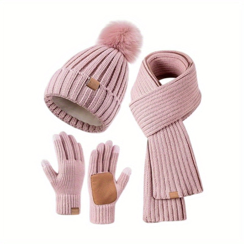 Damen Winterset Mütze Schal Handschuhe Touchscreen 2