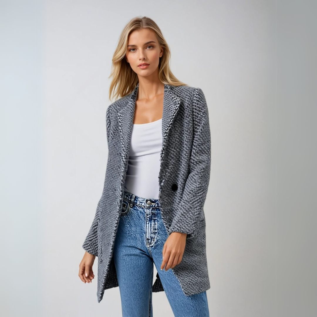 Damen Woll Wintermantel Eleganter Hahnentritt 1