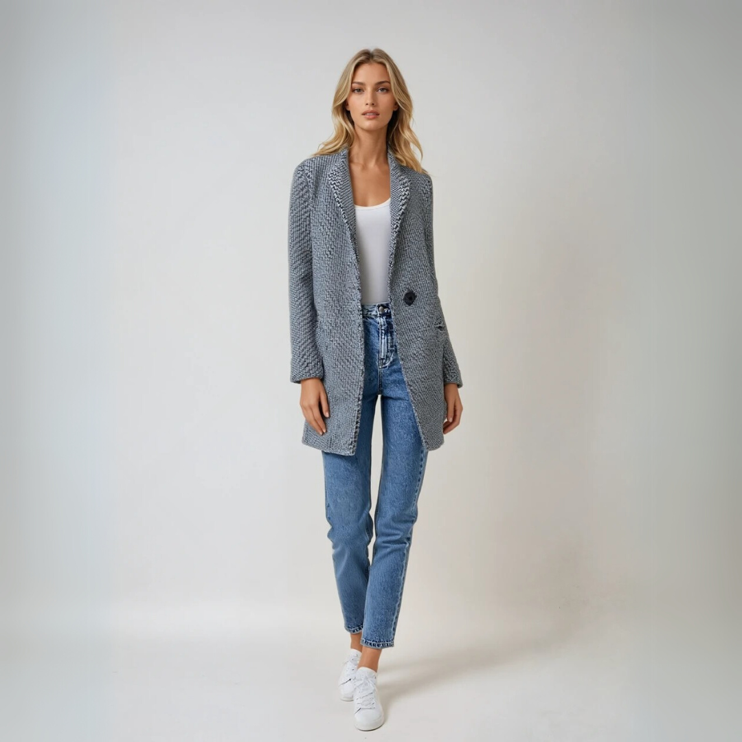Damen Woll Wintermantel Eleganter Hahnentritt 2