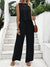 Damen Zweiteiler Set Leinen Ärmelloses Oberteil und Hose Sommer Outfit 3