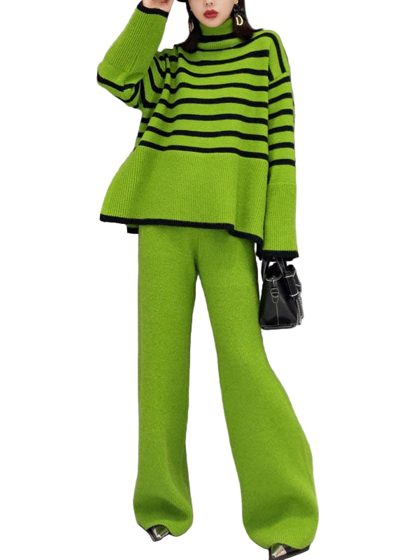 Damen Zweiteiliges Set Rollkragen und Gestreifte Hosen 0