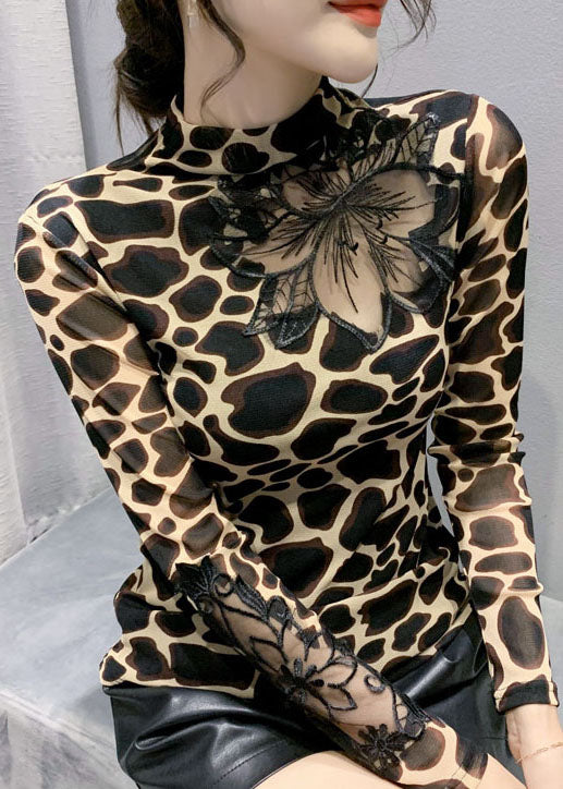 Damenbluse Ausgeschnitten mit Leopardenmuster für Freizeit und Abendveranstaltungen 0