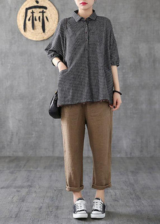 Damenbluse Halbarm Karomuster Patchwork Design für Sommeroutfits 3