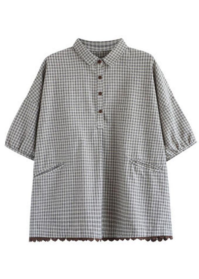 Damenbluse Halbarm Karomuster Patchwork Design für Sommeroutfits 4
