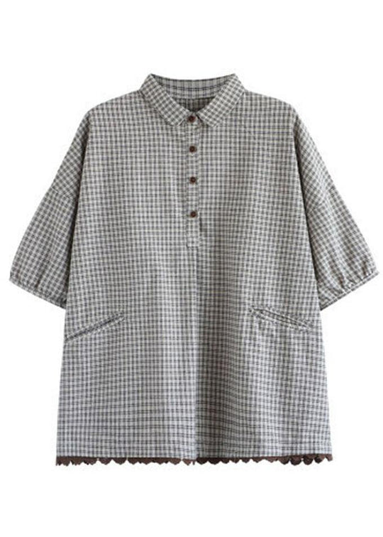 Damenbluse Halbarm Karomuster Patchwork Design für Sommeroutfits 4