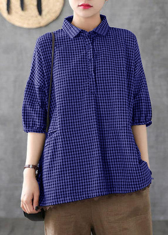 Damenbluse Halbarm Karomuster Patchwork Design für Sommeroutfits 6