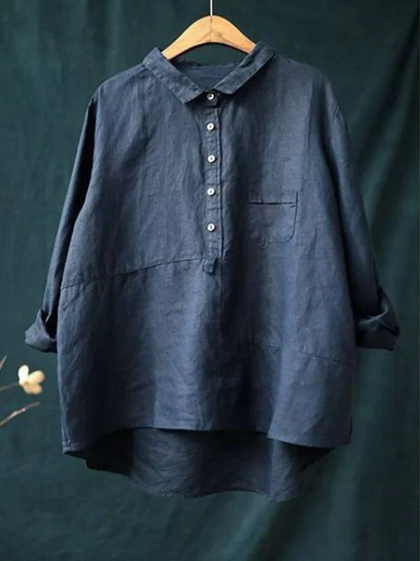 Damenbluse Langarm Lässig 100% Leinen 5