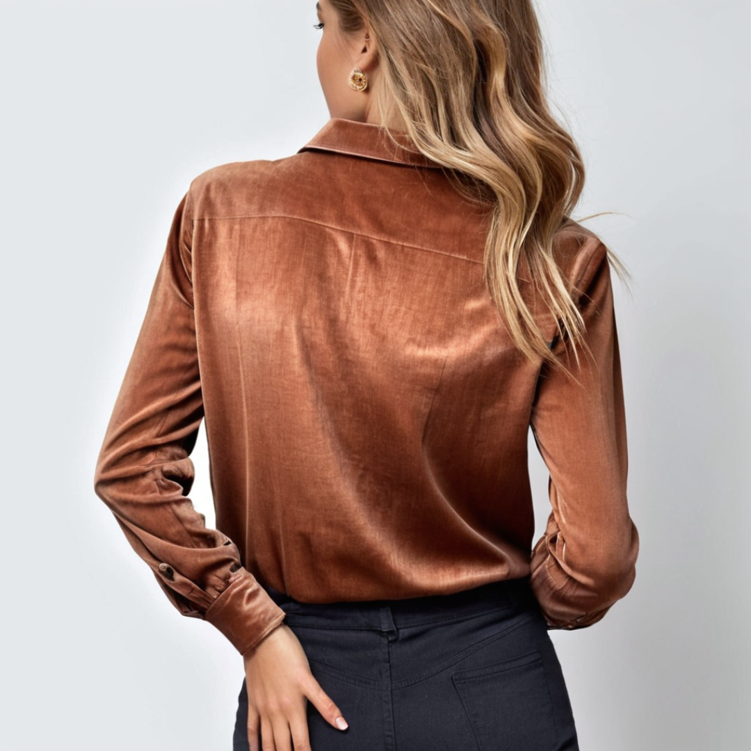 Damenbluse Samt Klassischer Schnitt Elegant für Festliche Anlässe 1