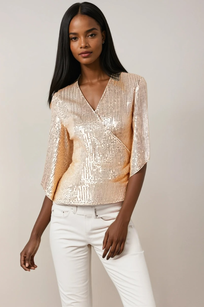 Damenbluse Wickeldesign Elegante Schimmernde Bluse für Festliche Anlässe 2