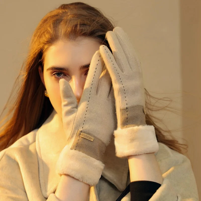 Damenhandschuhe Plüsch Elastisch Warm für Winter 2
