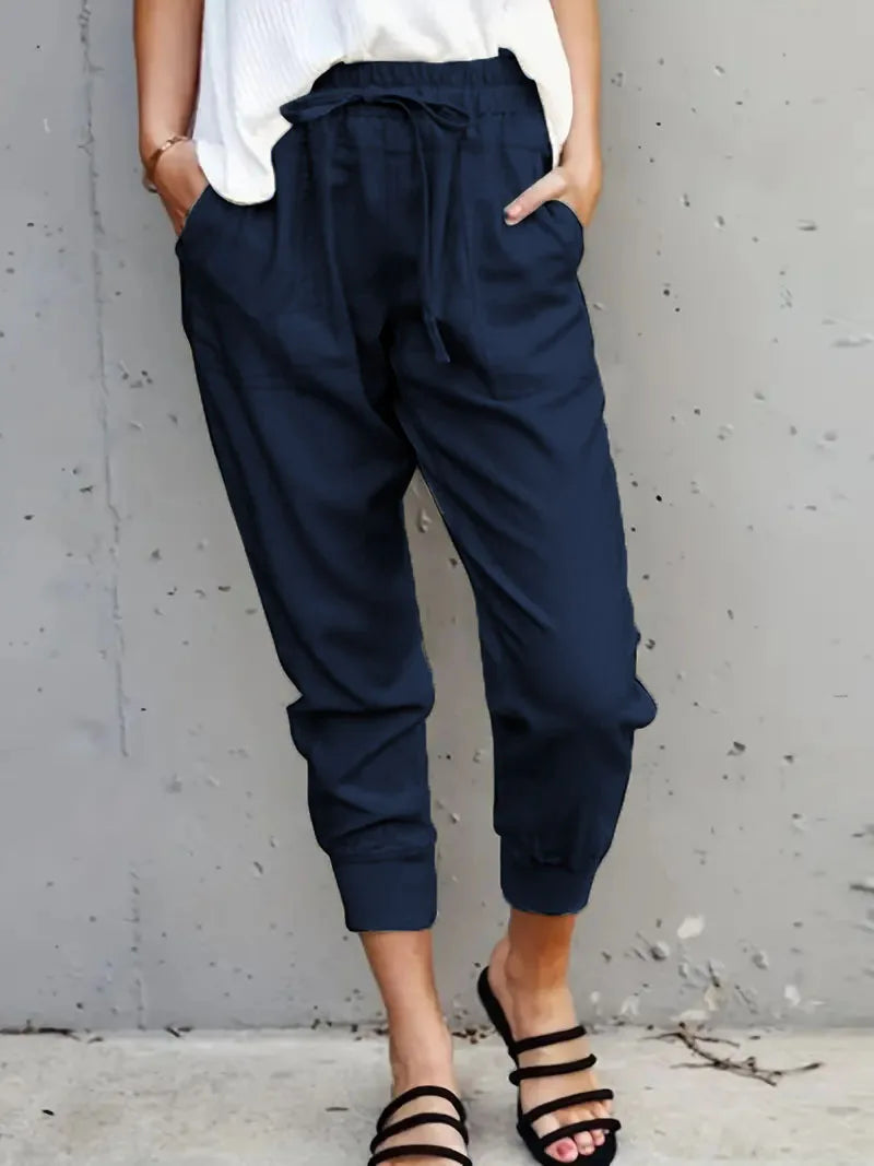 Damenhose Casual Hoher Bund mit Schnürung Atmungsaktives Gewebe 13