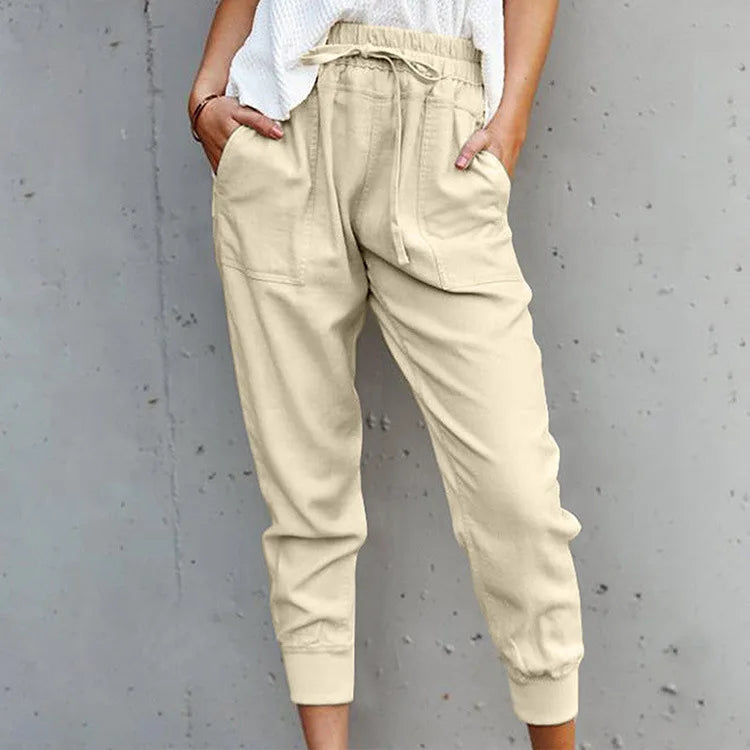 Damenhose Casual Hoher Bund mit Schnürung Atmungsaktives Gewebe 14