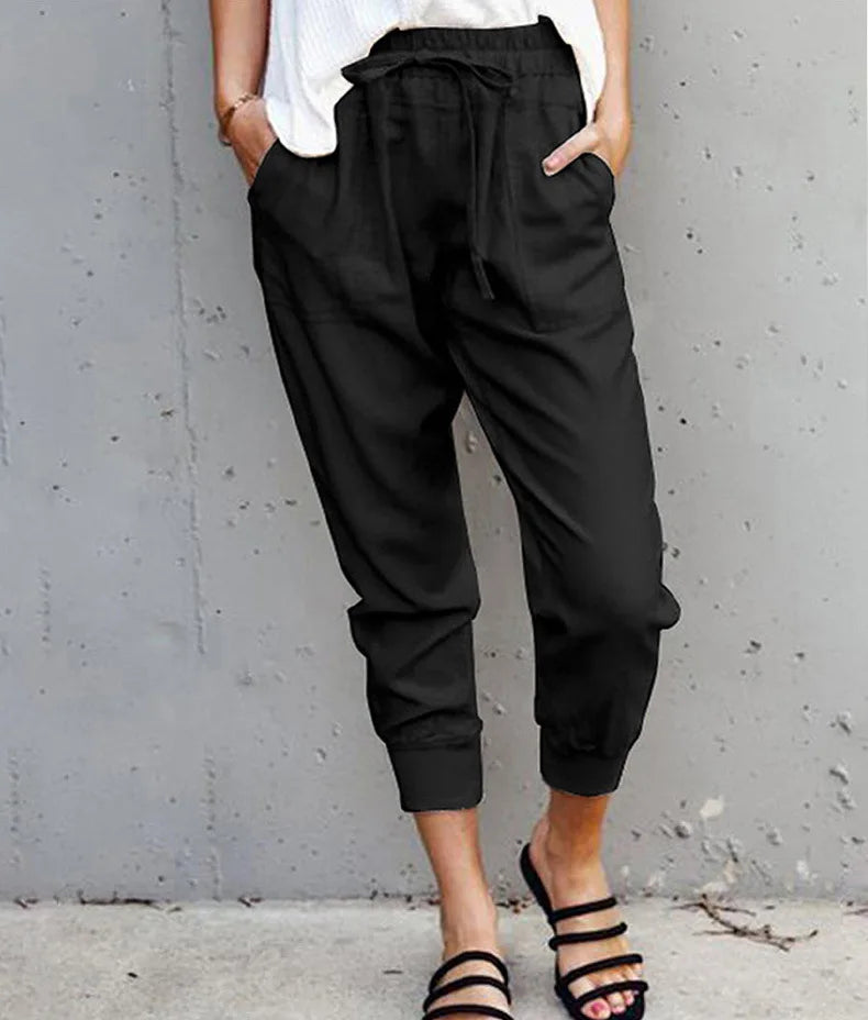 Damenhose Casual Hoher Bund mit Schnürung Atmungsaktives Gewebe 1