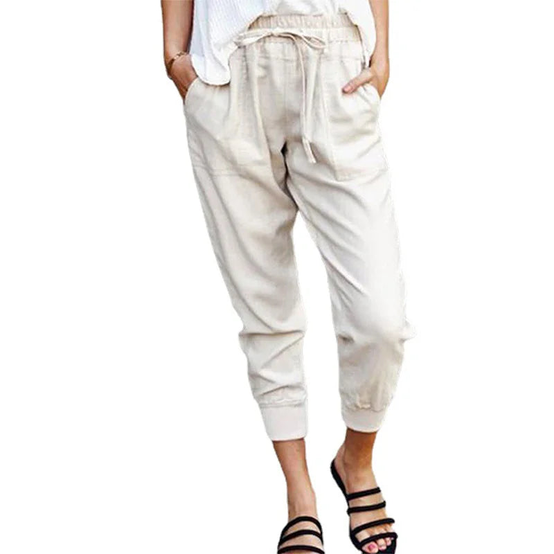 Damenhose Casual Hoher Bund mit Schnürung Atmungsaktives Gewebe 2