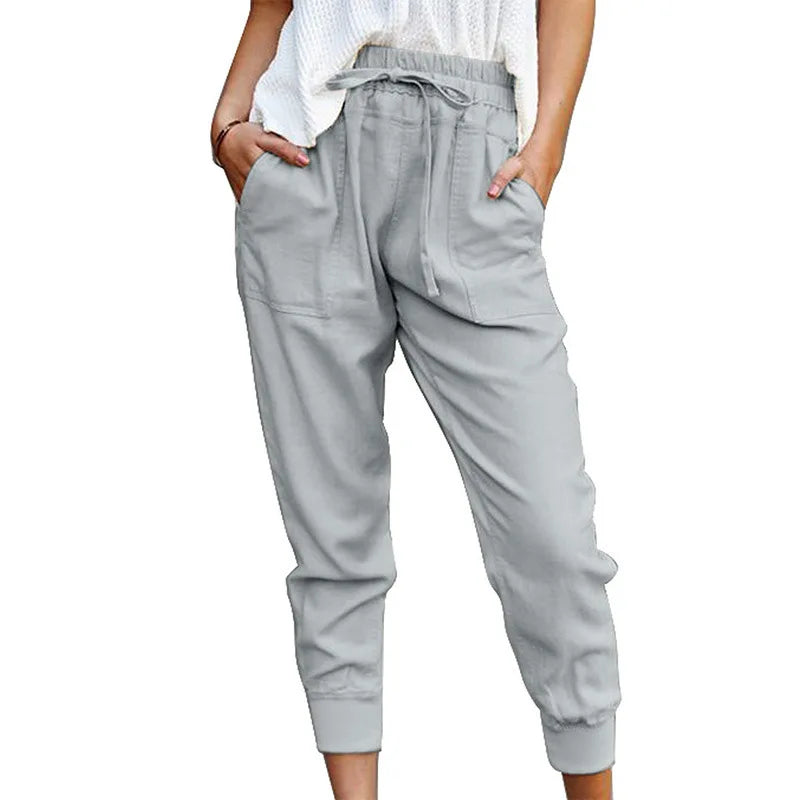 Damenhose Casual Hoher Bund mit Schnürung Atmungsaktives Gewebe 3